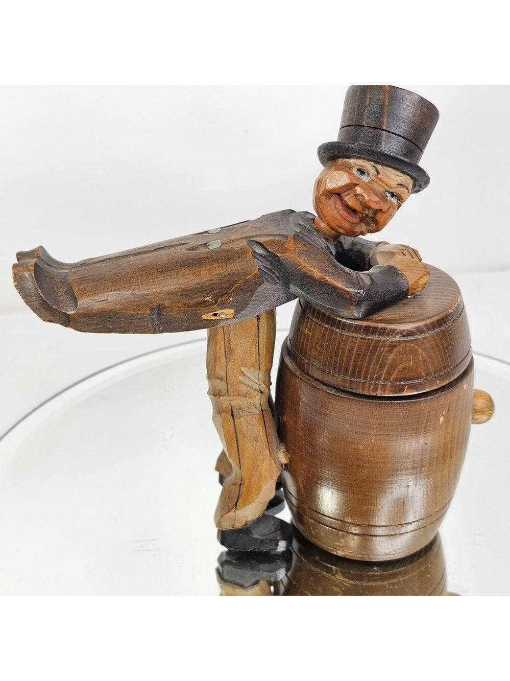 ANRI Wood Carved Cigarette or Match holder Tipped over a Barrel or Keg - Vintage